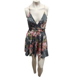 Windsor Floral A Line Open Back Lace Mini Dress Boho Sexy Easter Whimsy Deep V